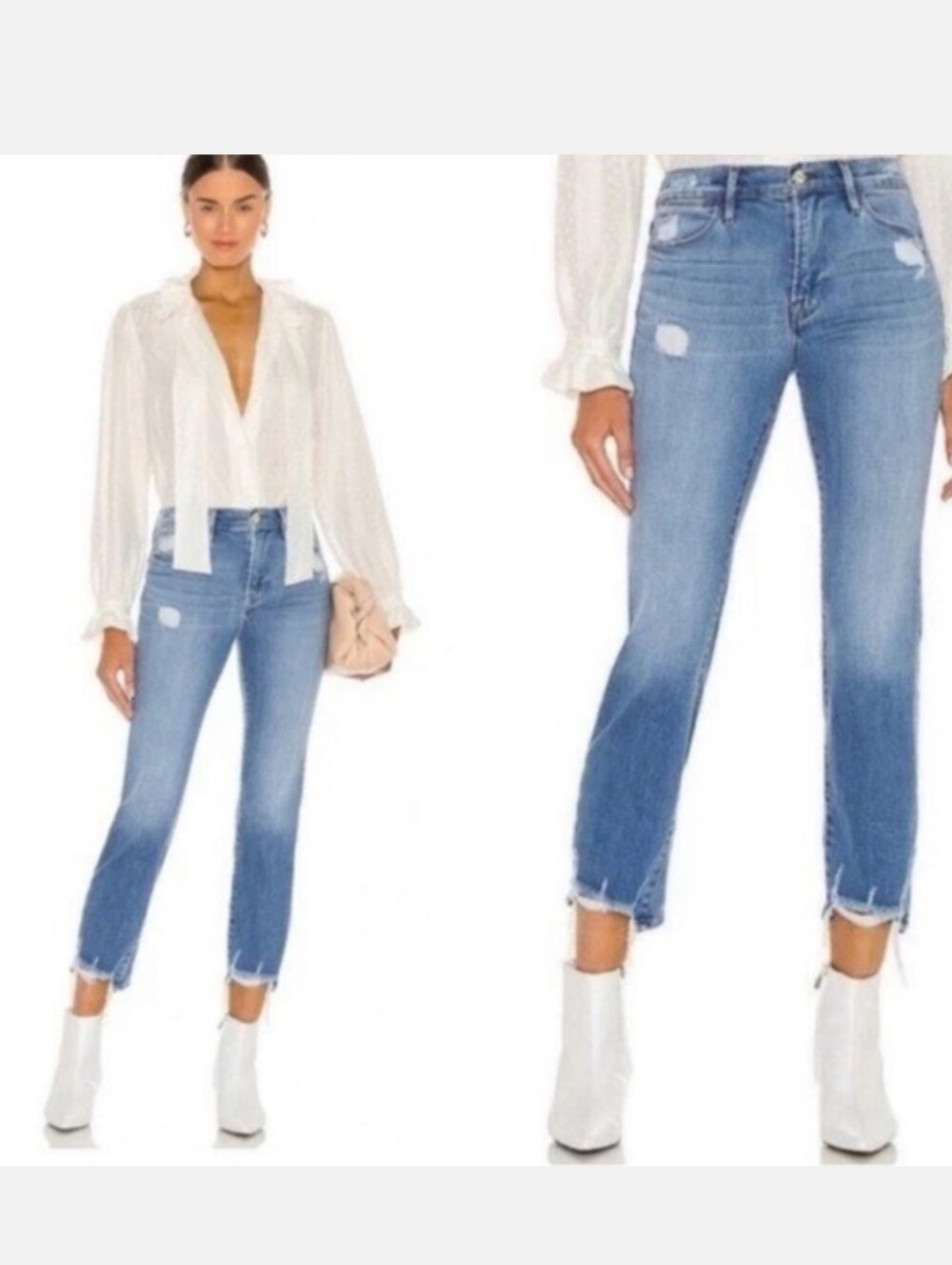 Frame Denim Womens 25 Le High Straight Distressed Blue Denim Jeans Stretch